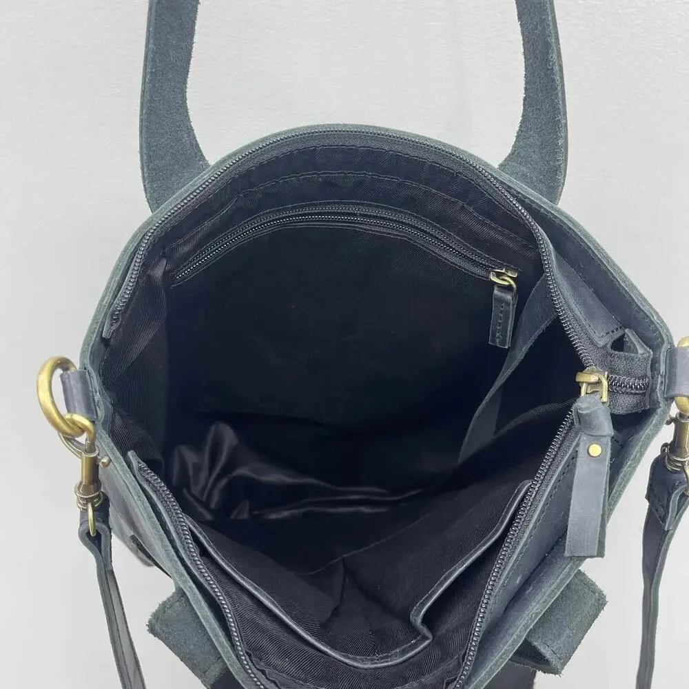 Elevate People Leather Bucket Bag Tote‎ Black Full-Grain Crossbody Minimalist